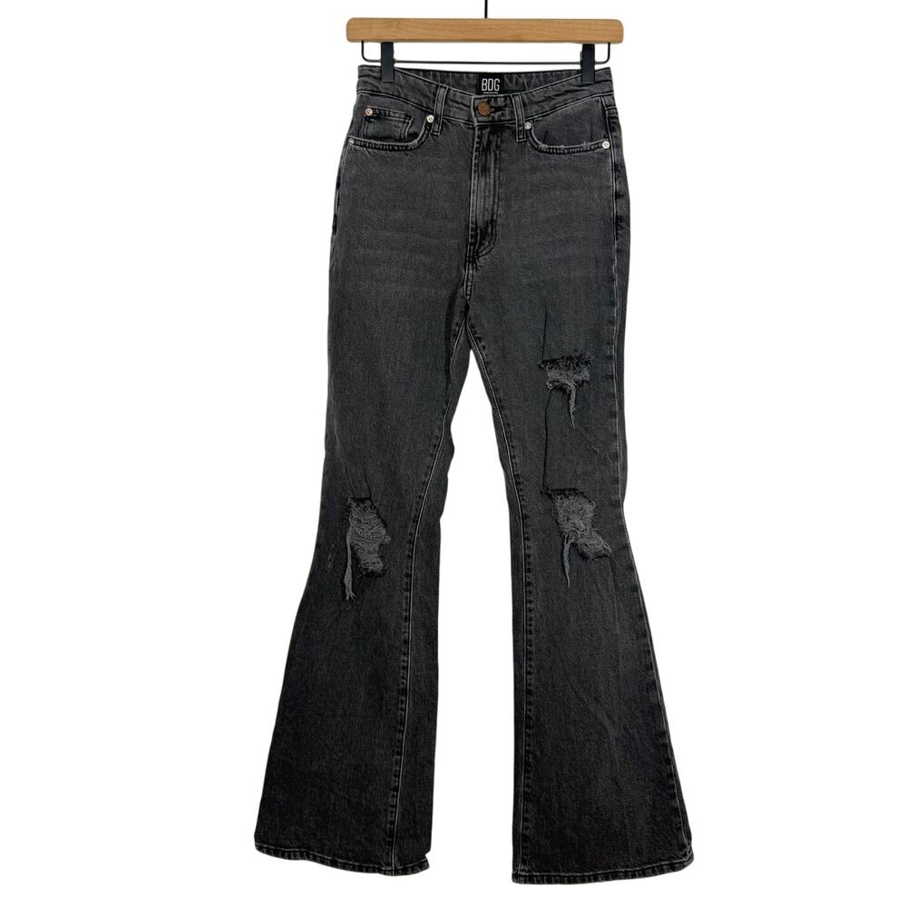 BDG Black Denim Jeans High Rise Flare Size 25 Distressed Ripped Festival Boho